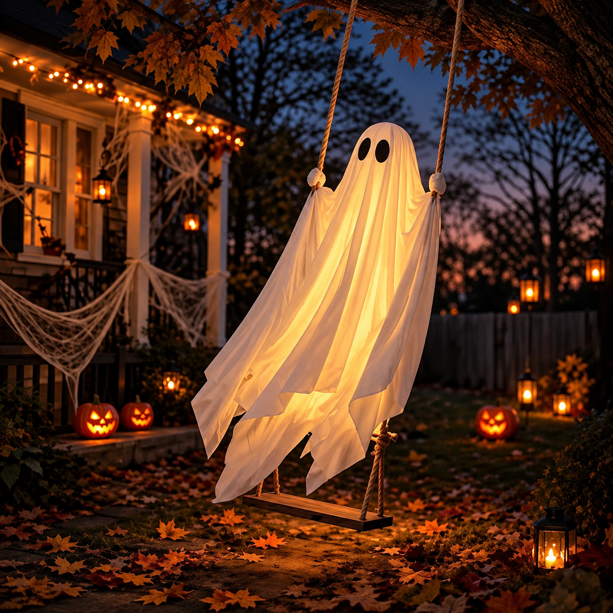 Swinging Ghost Light Up Spooky Ornaments with Remote Control Ghost Halloween Decor for Indoor Outdoor Front Porch Tree Yard