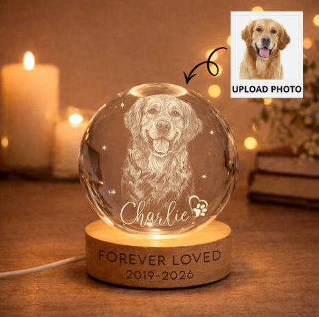 Custom Laser Engraved Pet Photo Crystal Ball Night Light