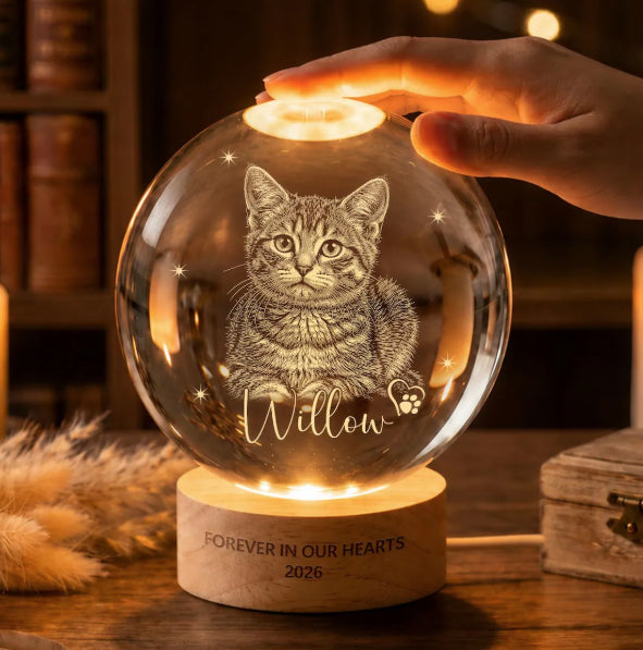 Custom Laser Engraved Pet Photo Crystal Ball Night Light