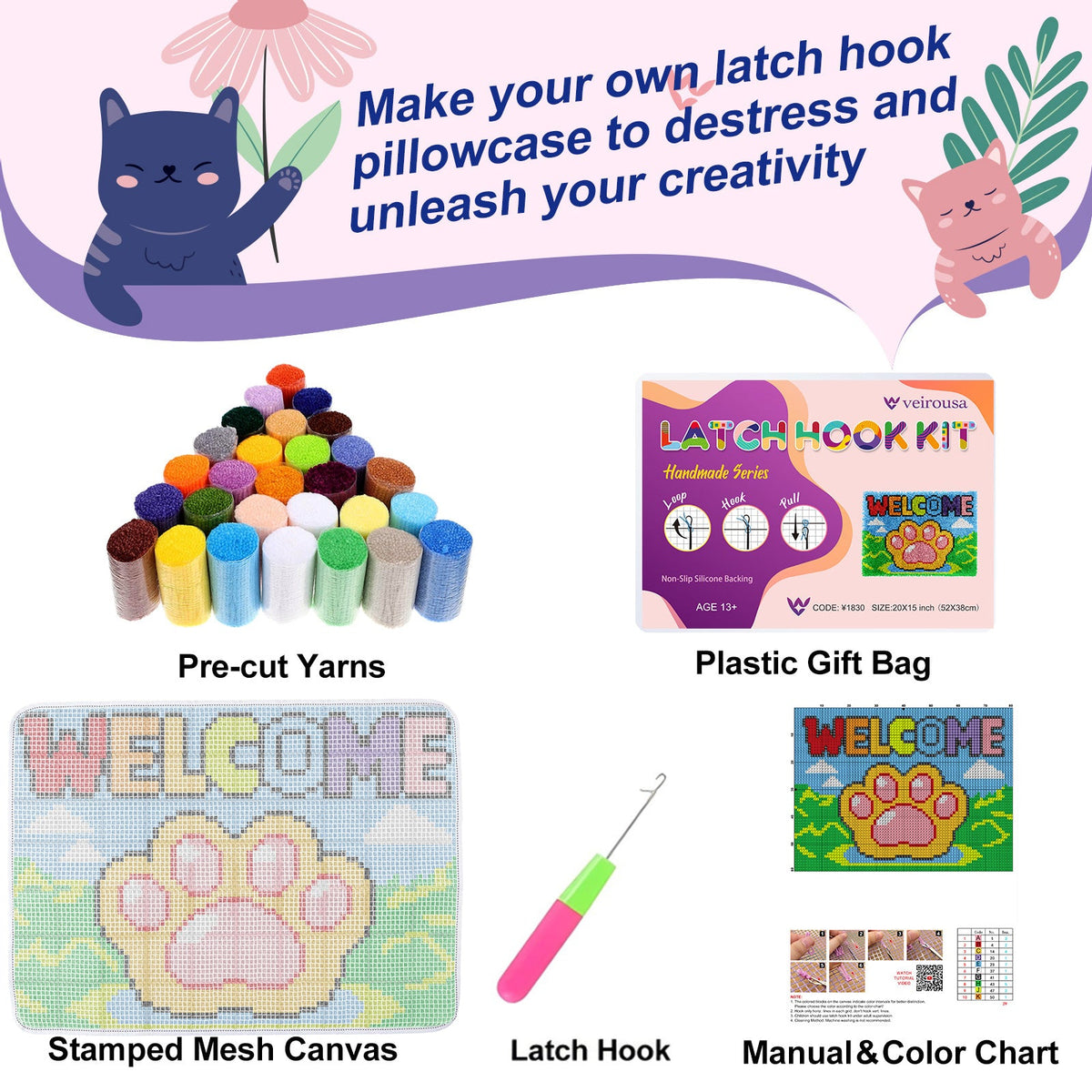 Colorful Patchwork Latch Hook Rug Kit