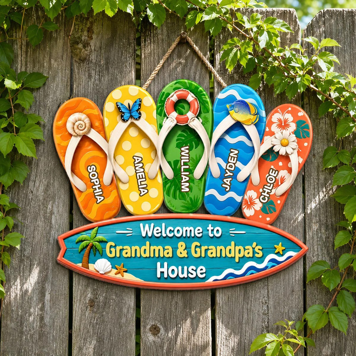 Hello Summer Vibe Welcome To Grandma Grandpa House - Personalized Wood Sign - Grandparents House Summer Decoration