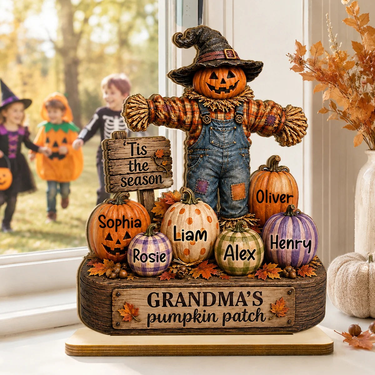 Grandparents' Pumpkin Patch Scarecrow - Personalized 2-Layered Wooden Plaque - Halloween Fall Decor for  Grandparents