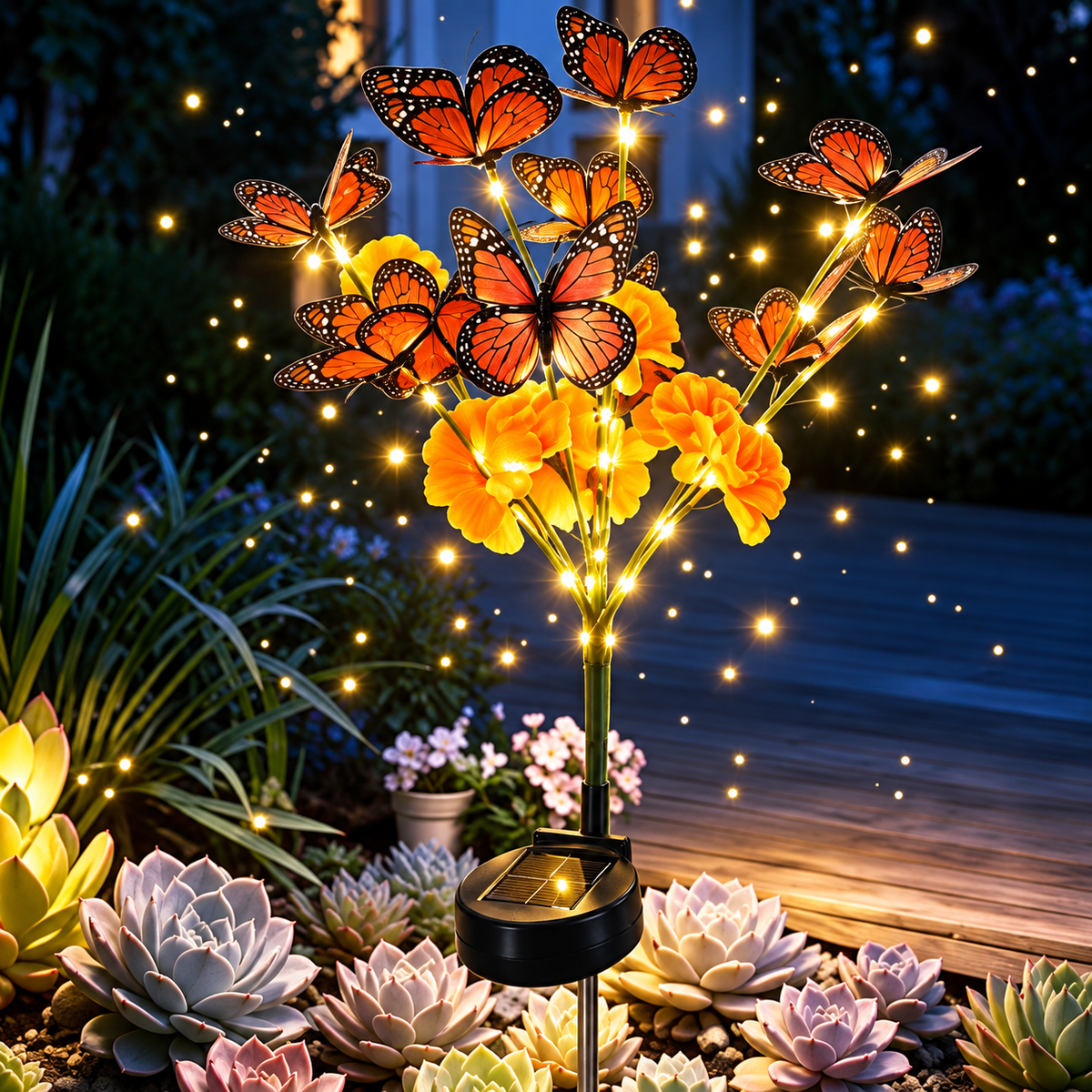 Waterproof LED Solar Flower Stake Lights Artificial Butterfly Decor Simulated Flowers Butterfly Tree Stake Lights Solar Powered