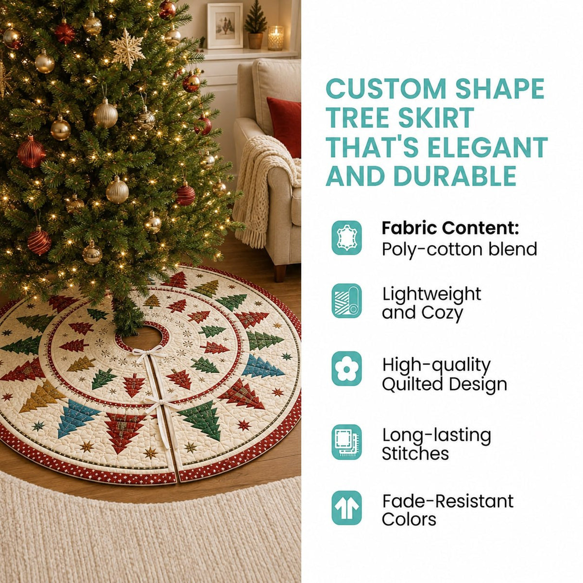 Quilted Christmas Tree Skirt, Patchwork Pine Tree Skirt, Farmhouse Holiday Decor, Rustic Christmas Tree Mat