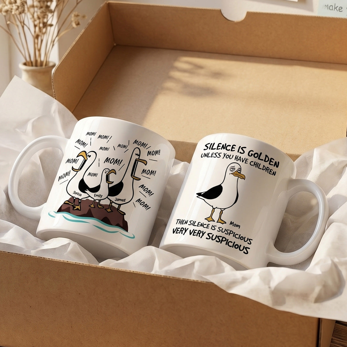 XuanHoang-Silence Is Golden Unless You Have Kids Seagull Mom Mom Mom - Personalized Mug - Funny Mother's Day Gift For Mom