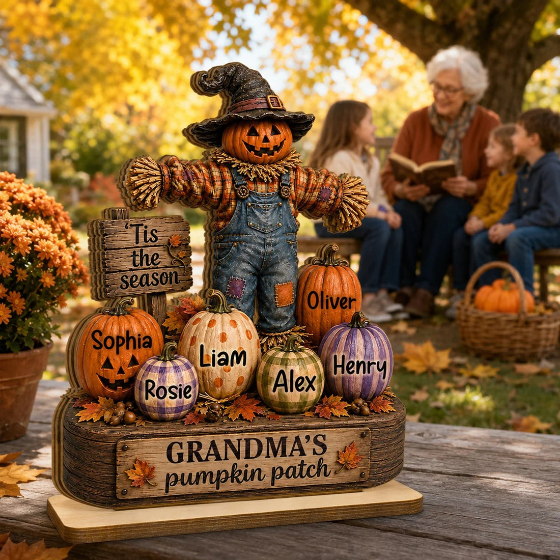 Grandparents' Pumpkin Patch Scarecrow - Personalized 2-Layered Wooden Plaque - Halloween Fall Decor for  Grandparents