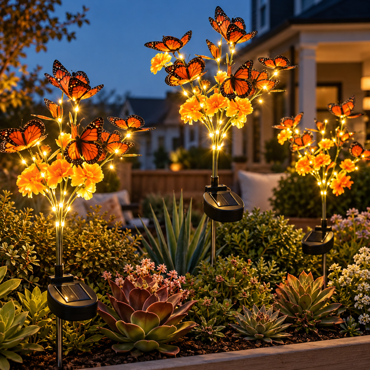 Waterproof LED Solar Flower Stake Lights Artificial Butterfly Decor Simulated Flowers Butterfly Tree Stake Lights Solar Powered