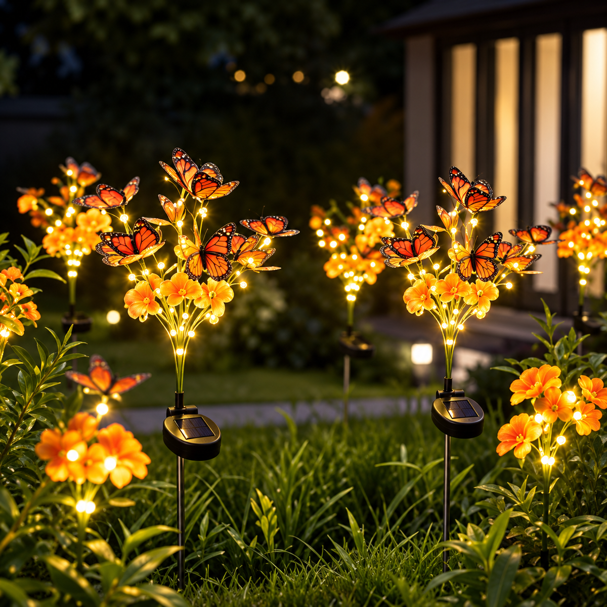 Waterproof LED Solar Flower Stake Lights Artificial Butterfly Decor Simulated Flowers Butterfly Tree Stake Lights Solar Powered