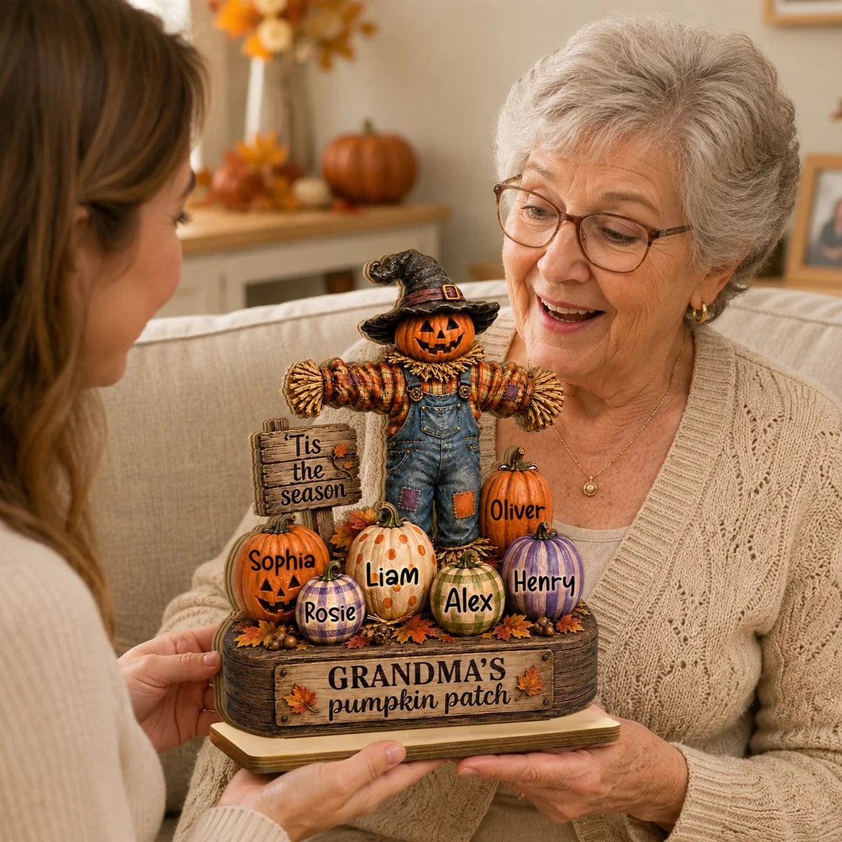Grandparents' Pumpkin Patch Scarecrow - Personalized 2-Layered Wooden Plaque - Halloween Fall Decor for  Grandparents