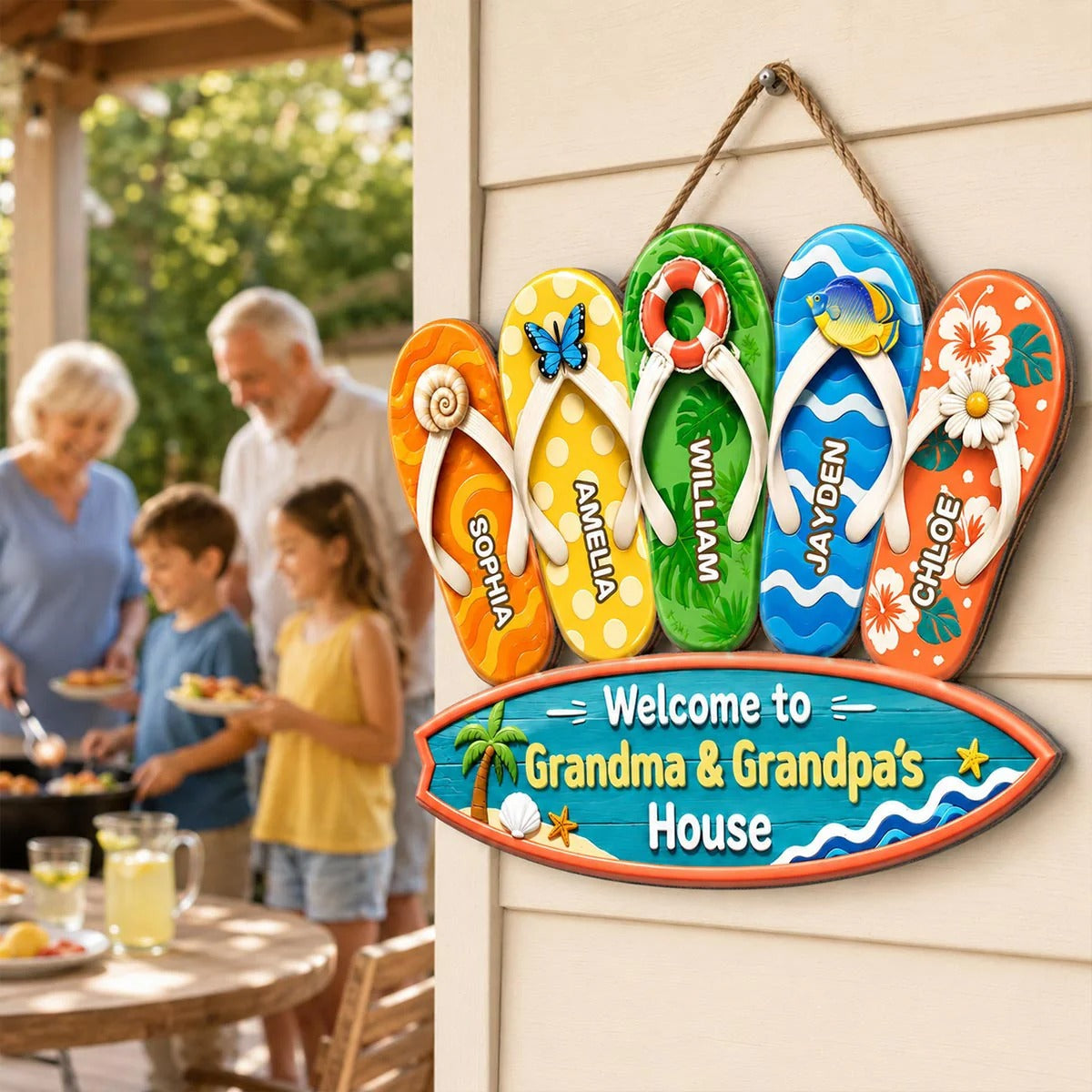 Hello Summer Vibe Welcome To Grandma Grandpa House - Personalized Wood Sign - Grandparents House Summer Decoration