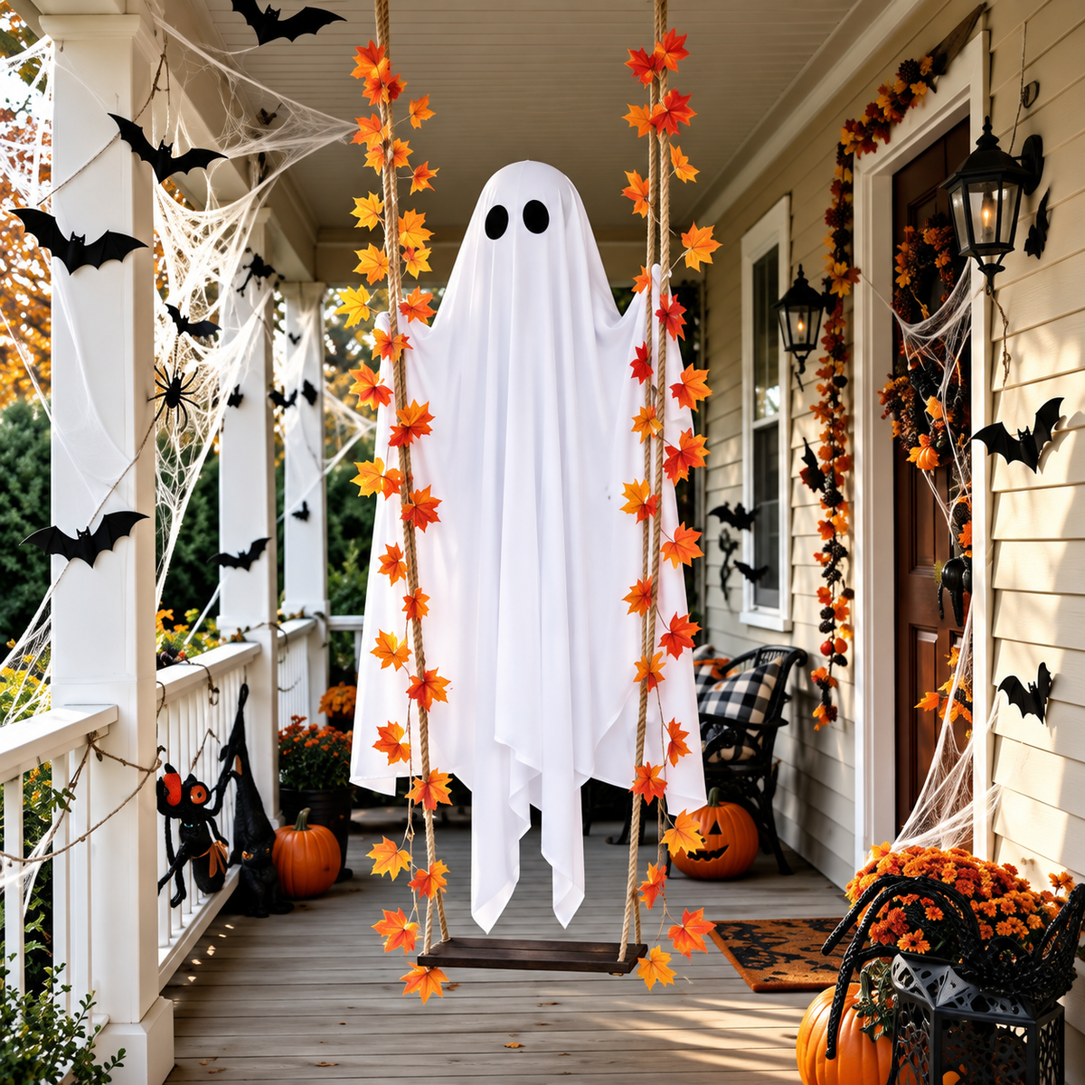 Swinging Ghost Light Up Spooky Ornaments with Remote Control Ghost Halloween Decor for Indoor Outdoor Front Porch Tree Yard