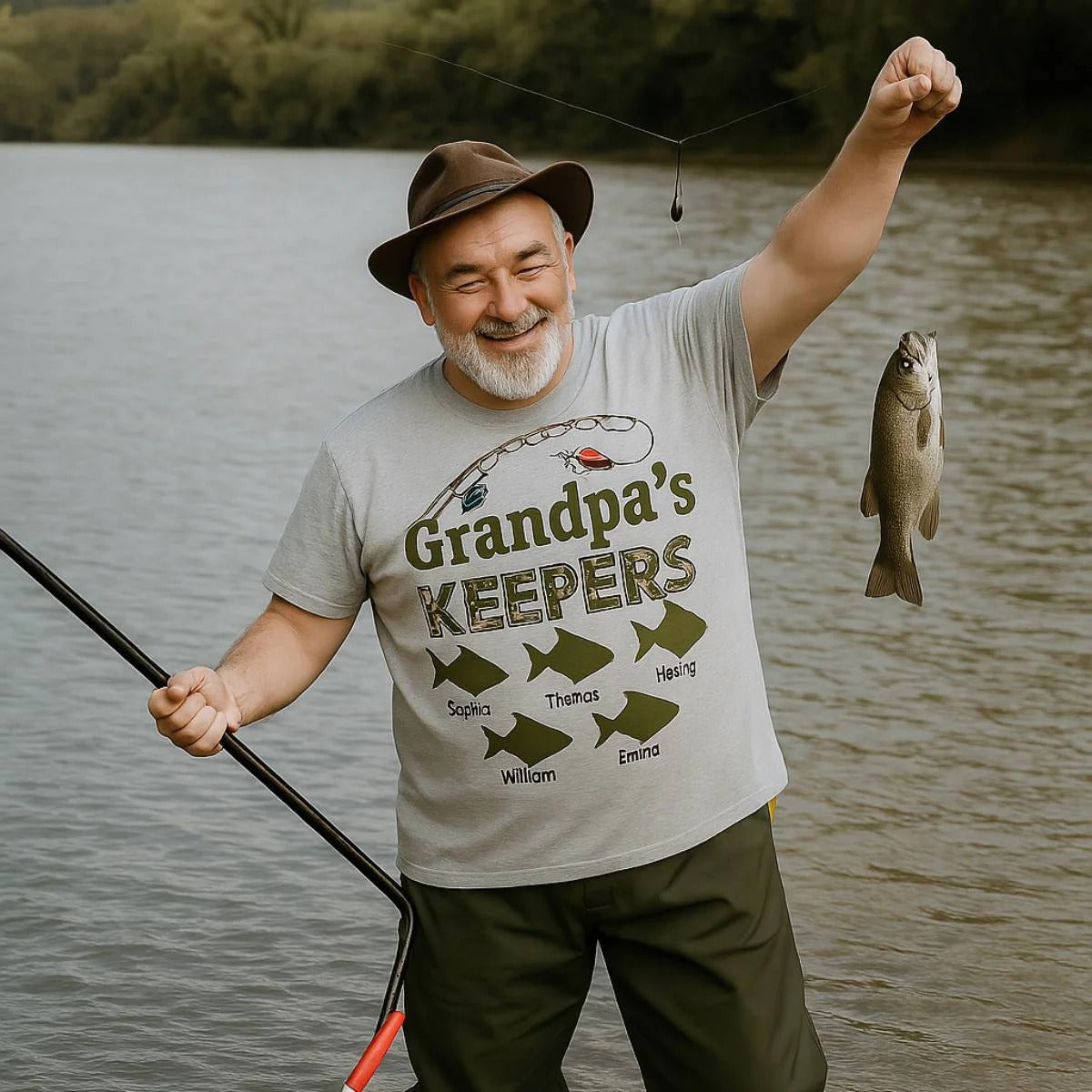 Grandpa‘s Keepers Camouflage Pattern Fishing - Personalized Shirt - Gift For Grandpa, Dad