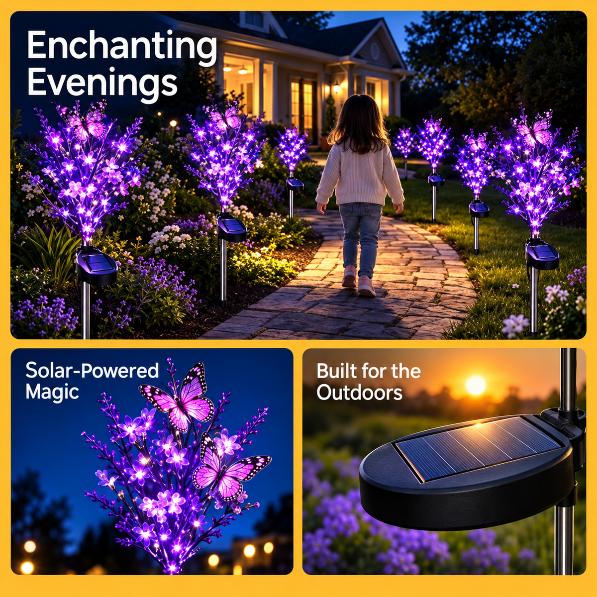 Waterproof LED Solar Flower Stake Lights Artificial Butterfly Decor Simulated Flowers Butterfly Tree Stake Lights Solar Powered