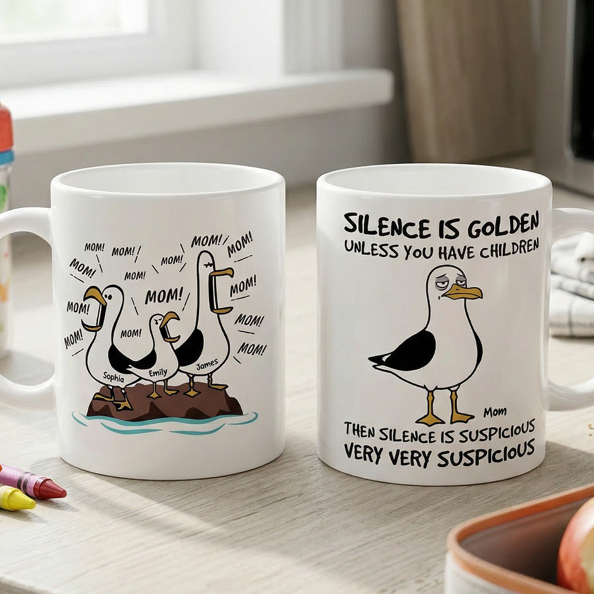 XuanHoang-Silence Is Golden Unless You Have Kids Seagull Mom Mom Mom - Personalized Mug - Funny Mother's Day Gift For Mom