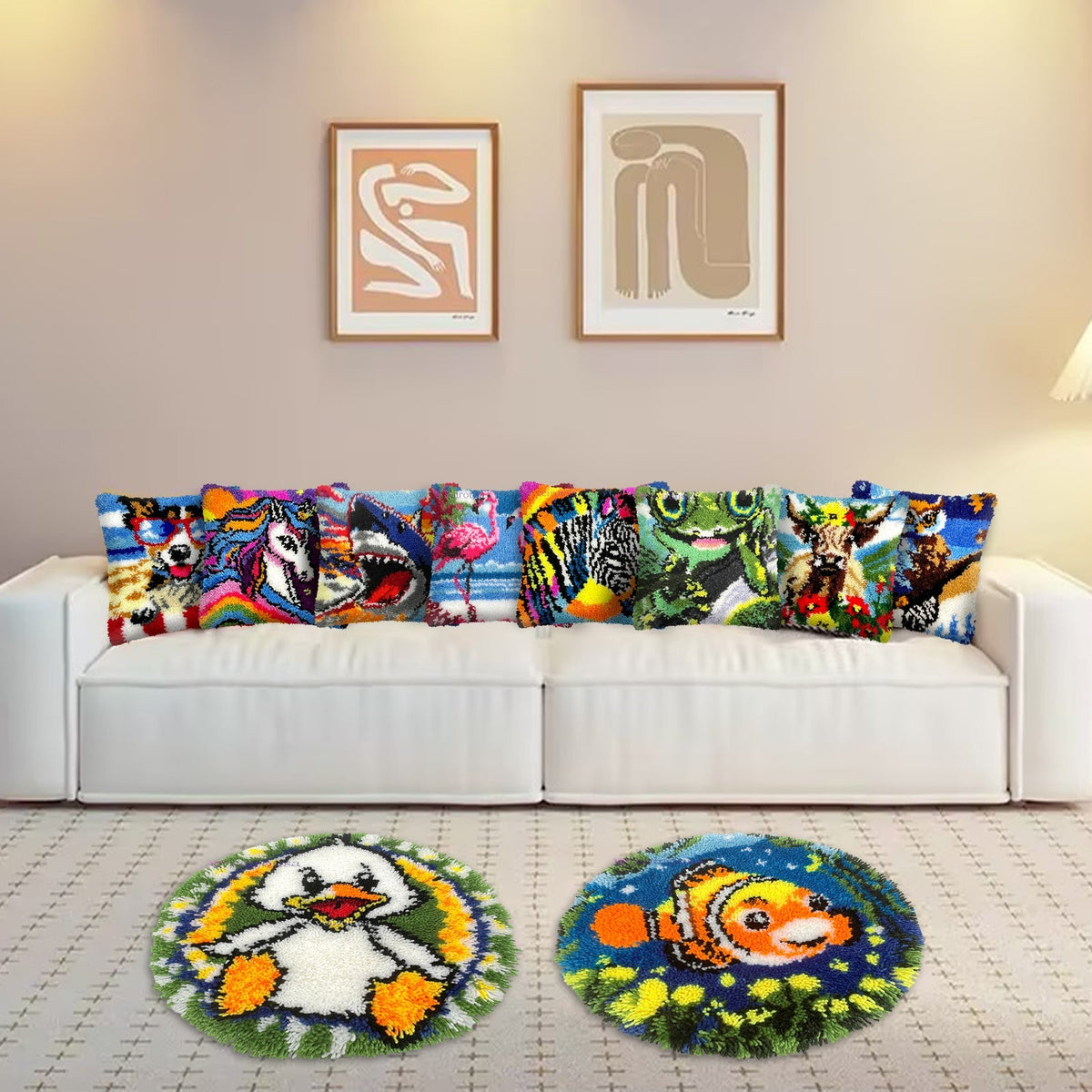 Cartoon Flowers Latch Hook Pillow Kit