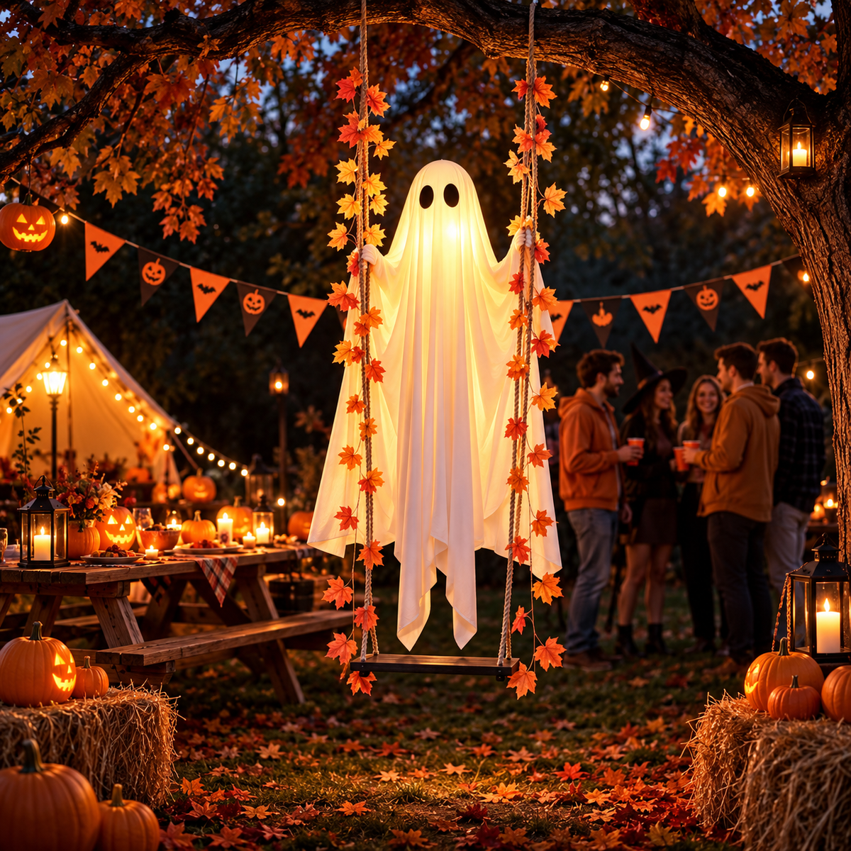 Swinging Ghost Light Up Spooky Ornaments with Remote Control Ghost Halloween Decor for Indoor Outdoor Front Porch Tree Yard