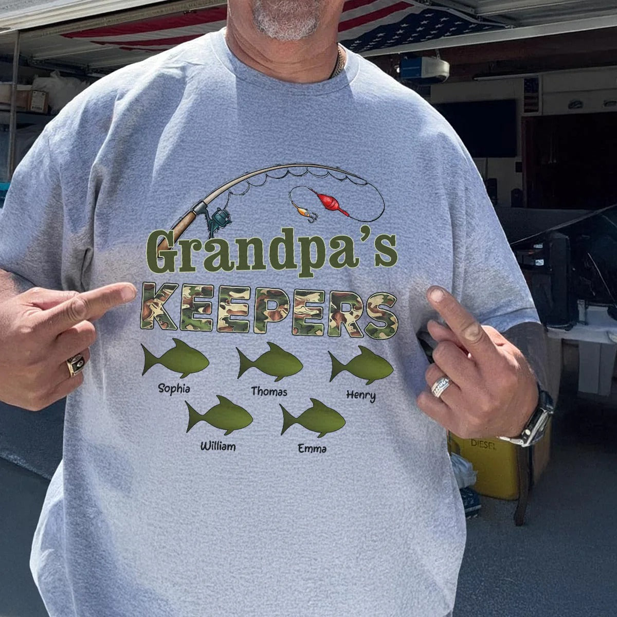 Grandpa‘s Keepers Camouflage Pattern Fishing - Personalized Shirt - Gift For Grandpa, Dad