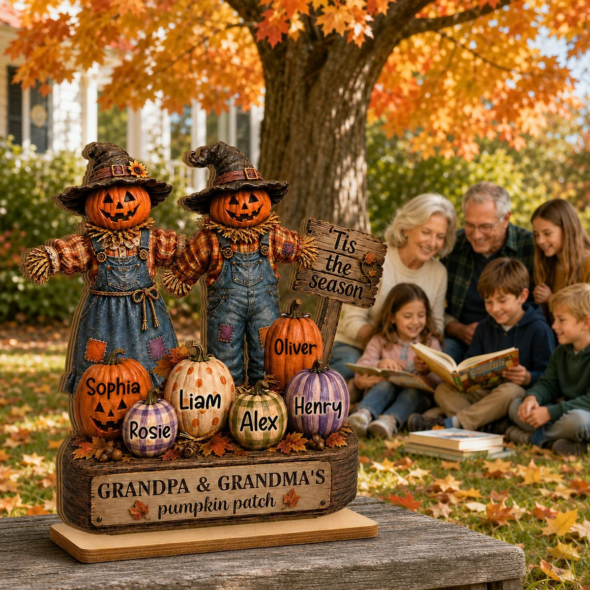 Grandparents' Pumpkin Patch Scarecrow - Personalized 2-Layered Wooden Plaque - Halloween Fall Decor for  Grandparents