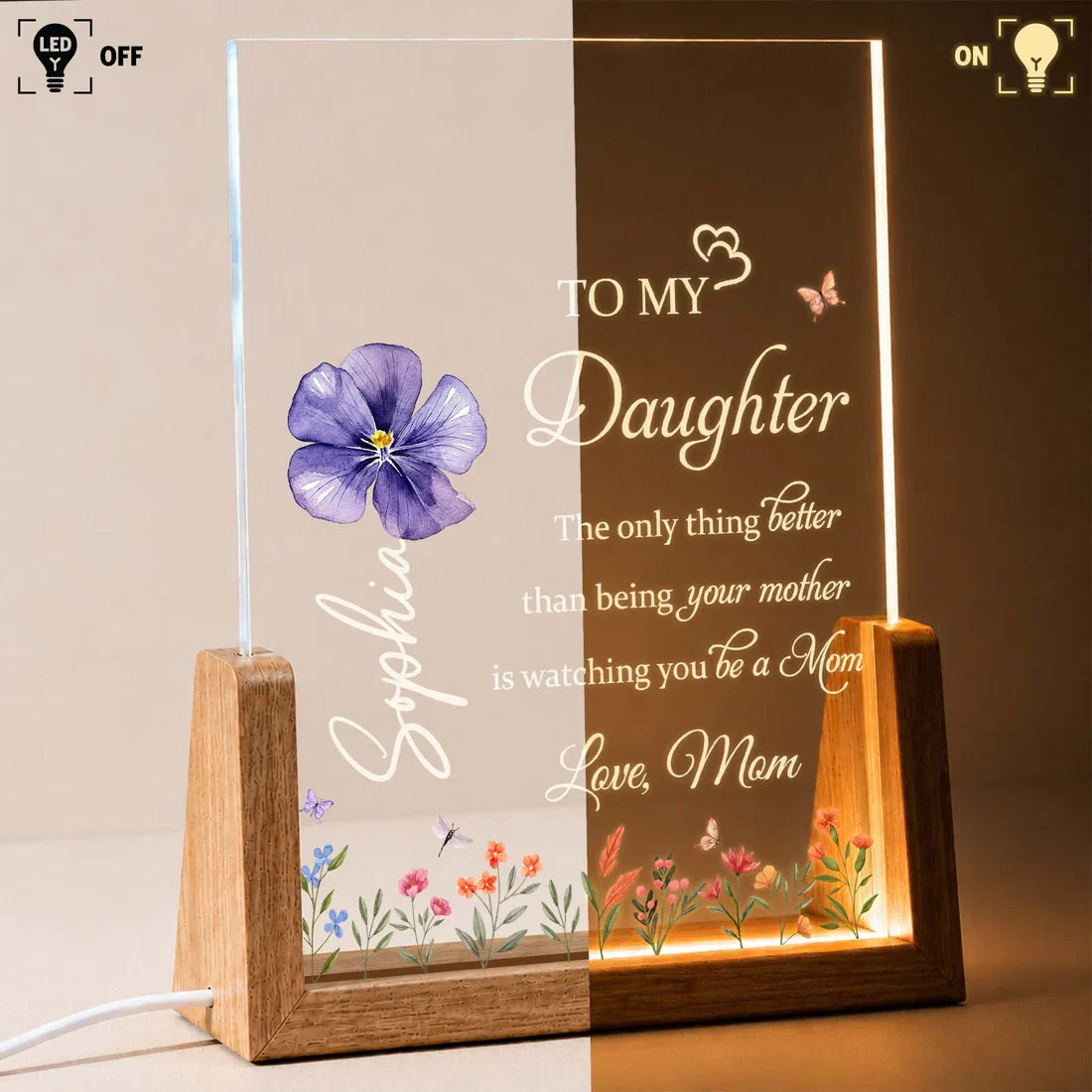 To My Daughter, Personalized Acrylic Night Light, Gift For New Moms