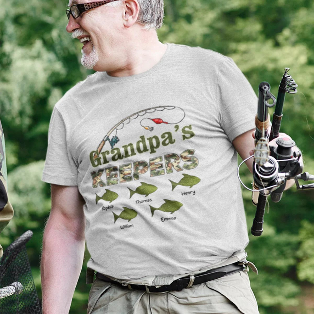 Grandpa‘s Keepers Camouflage Pattern Fishing - Personalized Shirt - Gift For Grandpa, Dad