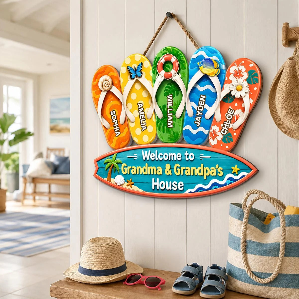 Hello Summer Vibe Welcome To Grandma Grandpa House - Personalized Wood Sign - Grandparents House Summer Decoration