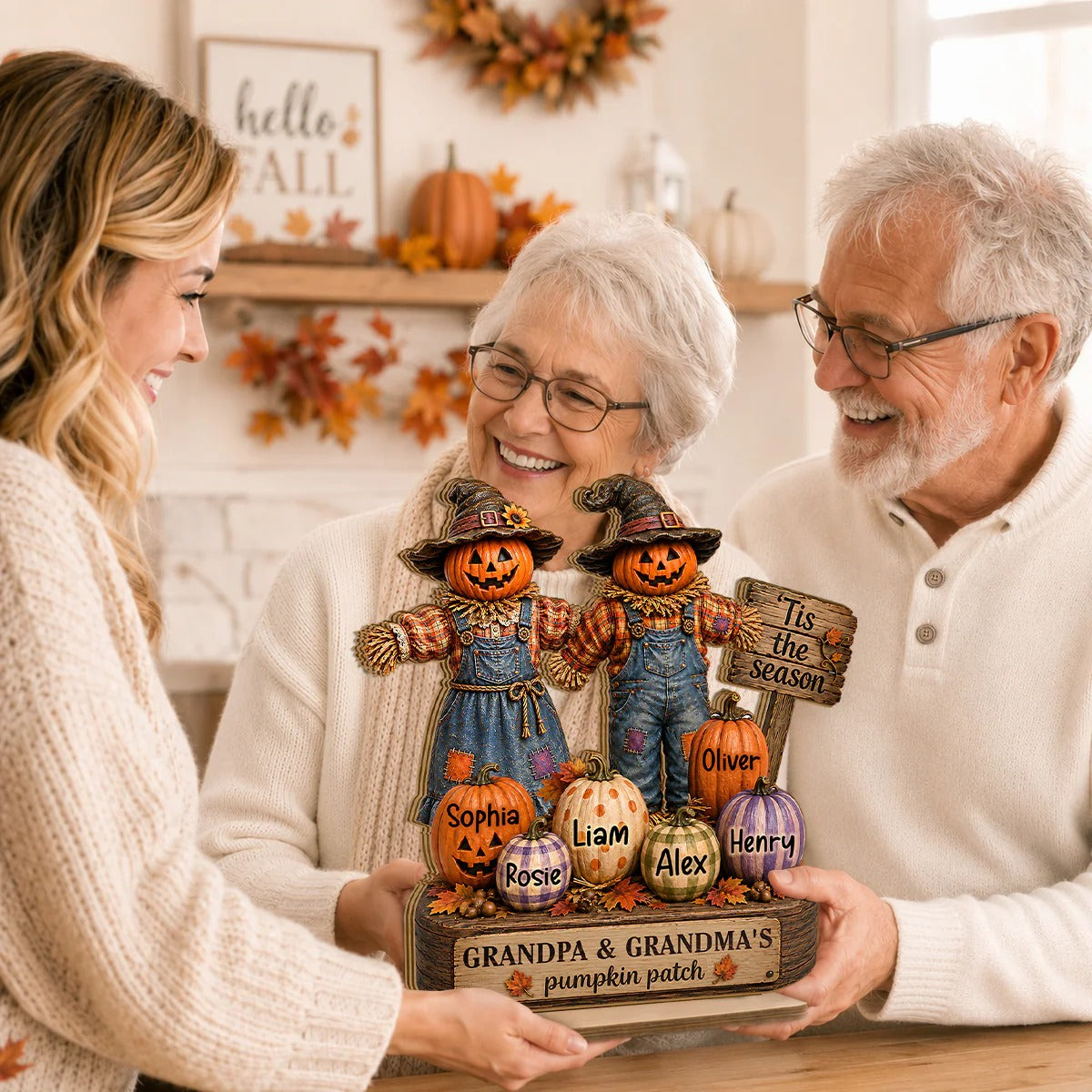 Grandparents' Pumpkin Patch Scarecrow - Personalized 2-Layered Wooden Plaque - Halloween Fall Decor for  Grandparents