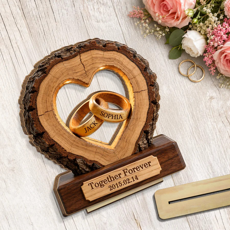 Together Forever Couple Anniversary 2D Flat Plaque - Personalized 2-Layered Wooden Plaque - Heartfelt Gift for Her, for Him