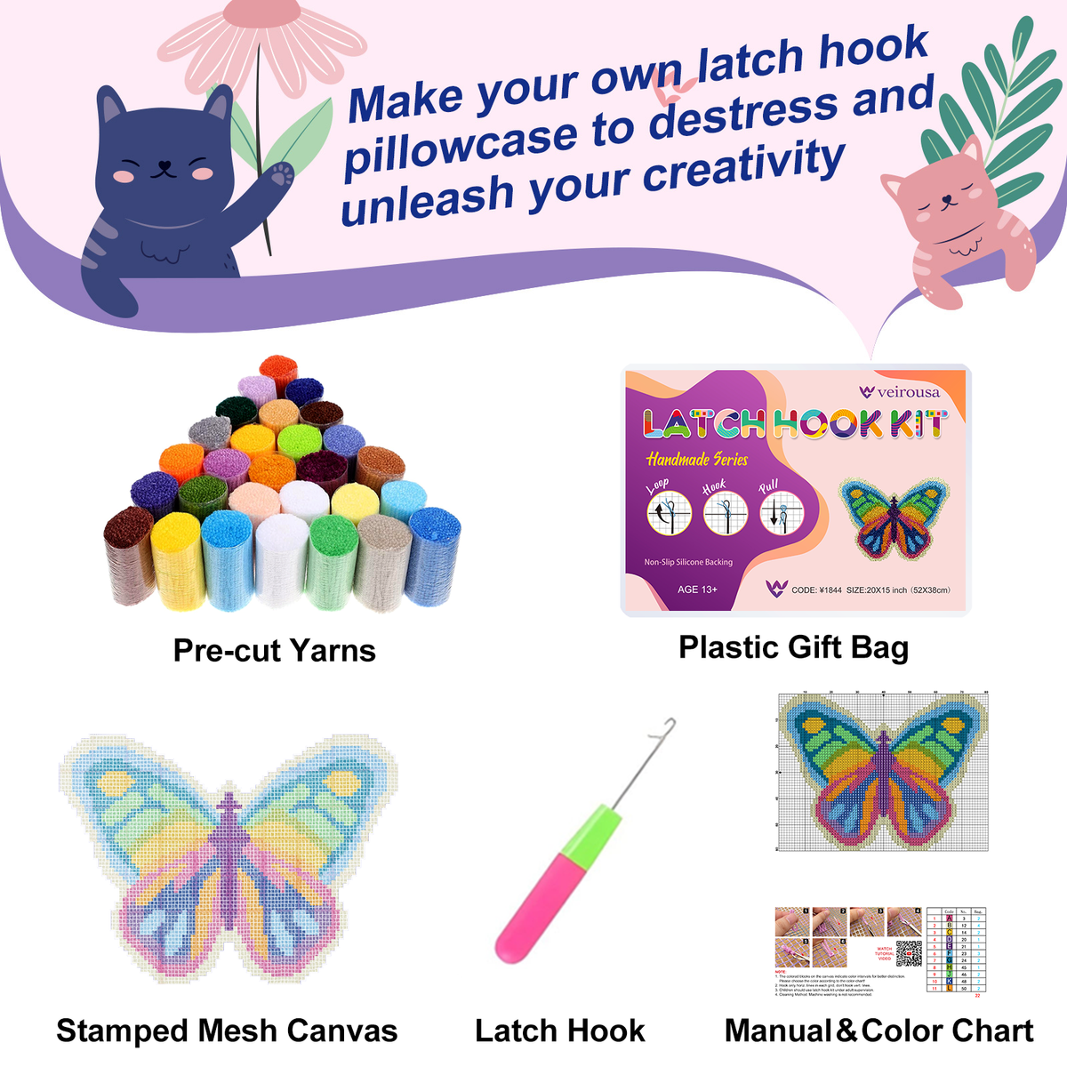 Colorful Butterfly Latch Hook Rug Kit