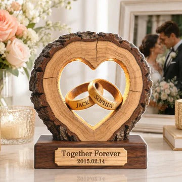 Together Forever Couple Anniversary 2D Flat Plaque - Personalized 2-Layered Wooden Plaque - Heartfelt Gift for Her, for Him