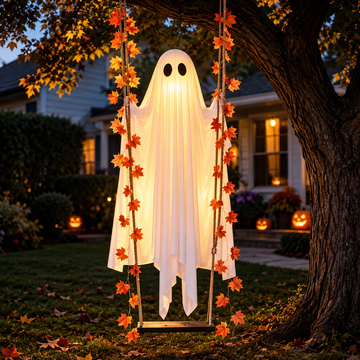 Swinging Ghost Light Up Spooky Ornaments with Remote Control Ghost Halloween Decor for Indoor Outdoor Front Porch Tree Yard