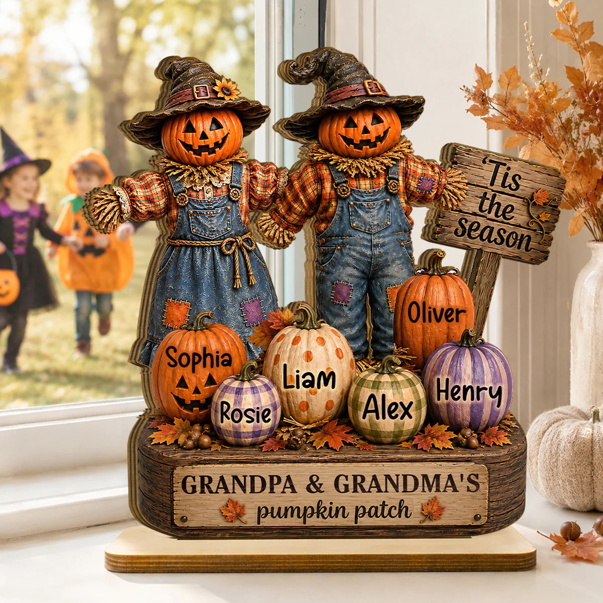 Grandparents' Pumpkin Patch Scarecrow - Personalized 2-Layered Wooden Plaque - Halloween Fall Decor for  Grandparents