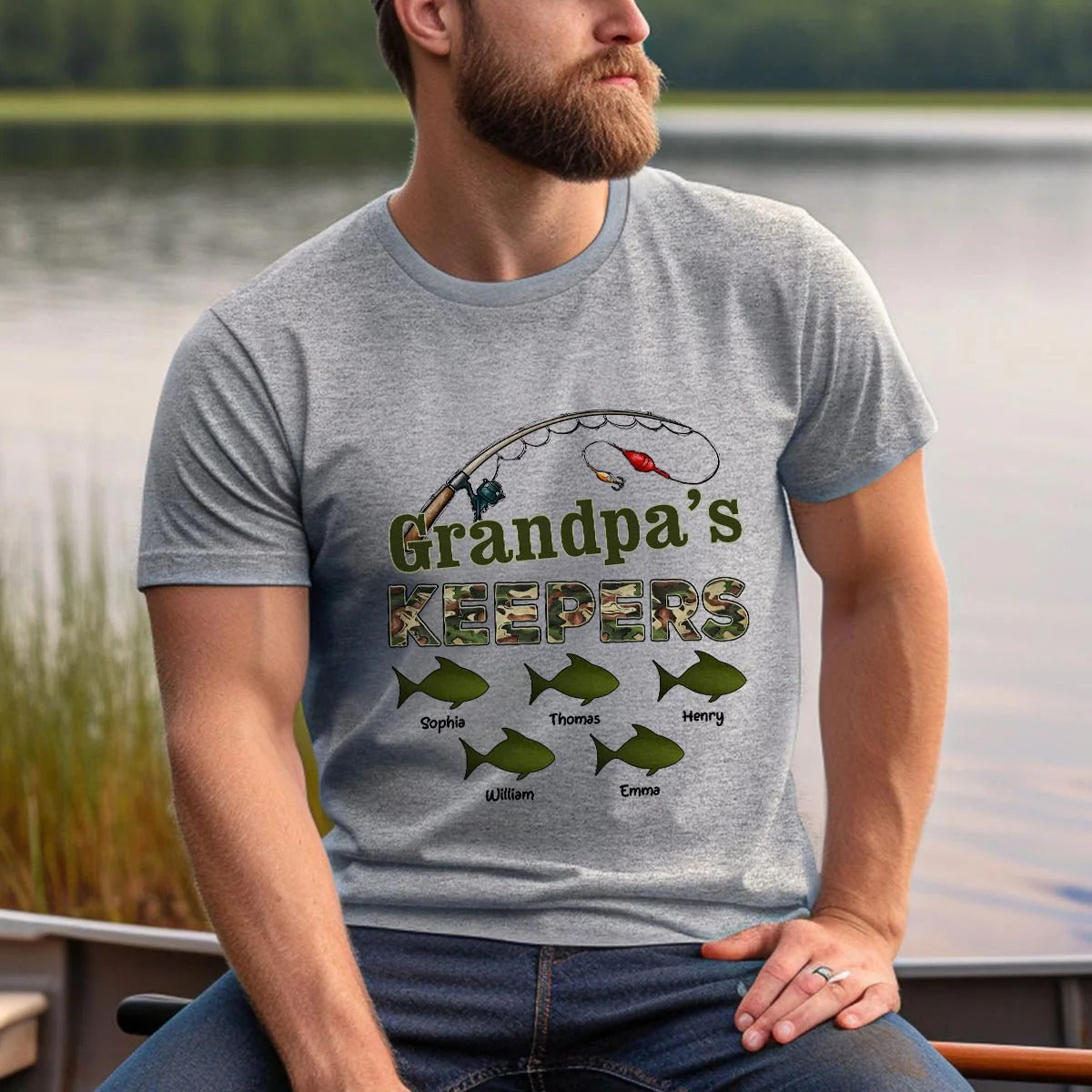 Grandpa‘s Keepers Camouflage Pattern Fishing - Personalized Shirt - Gift For Grandpa, Dad