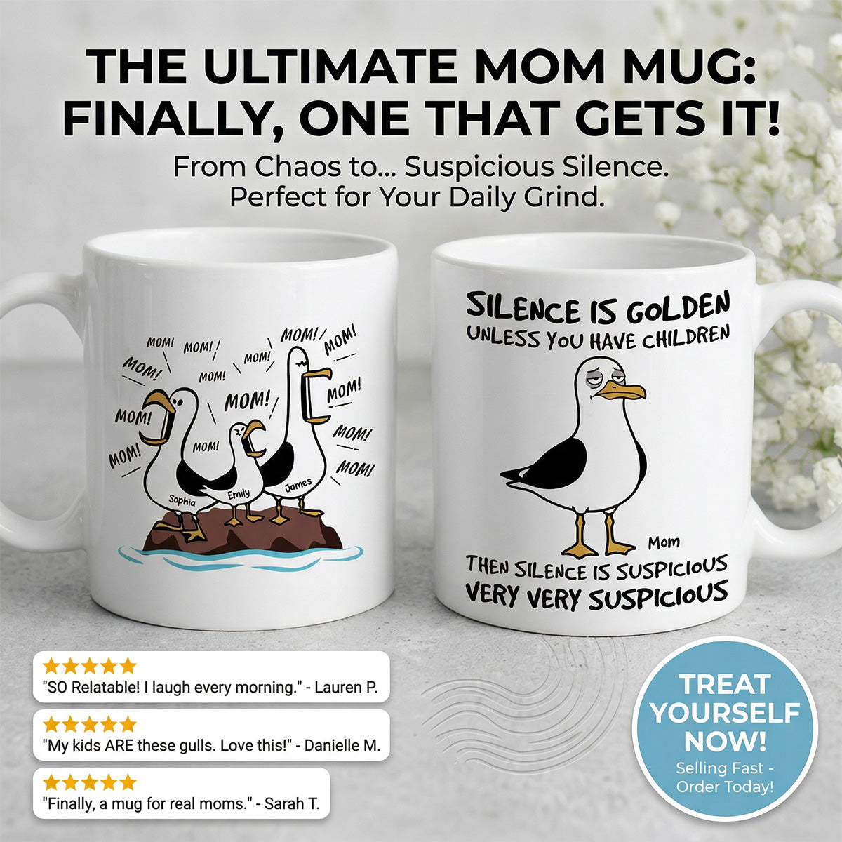 XuanHoang-Silence Is Golden Unless You Have Kids Seagull Mom Mom Mom - Personalized Mug - Funny Mother's Day Gift For Mom
