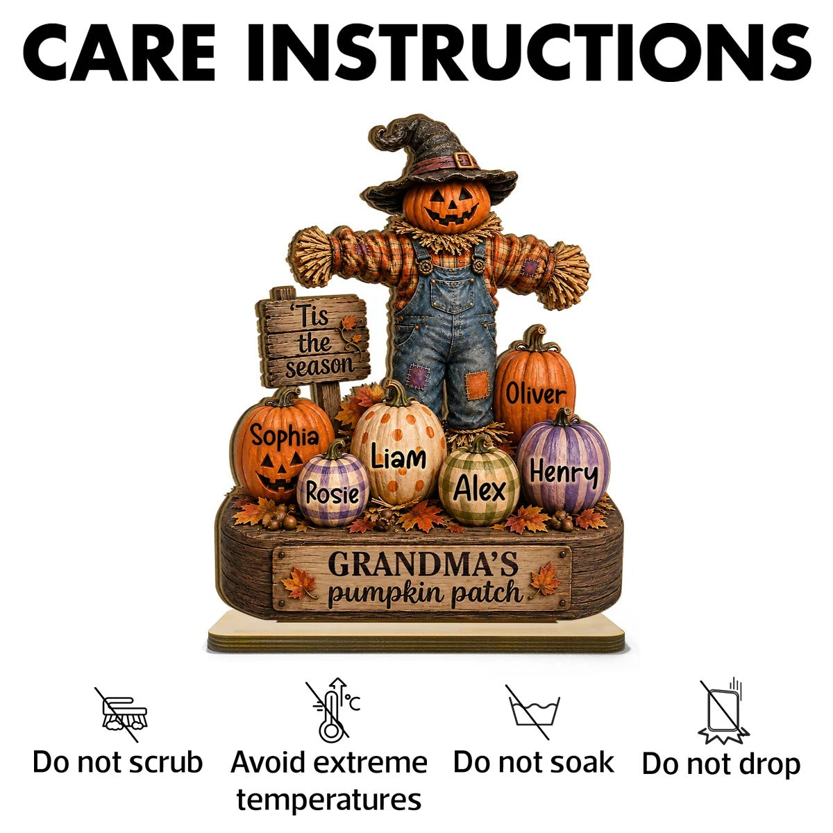 Grandparents' Pumpkin Patch Scarecrow - Personalized 2-Layered Wooden Plaque - Halloween Fall Decor for  Grandparents