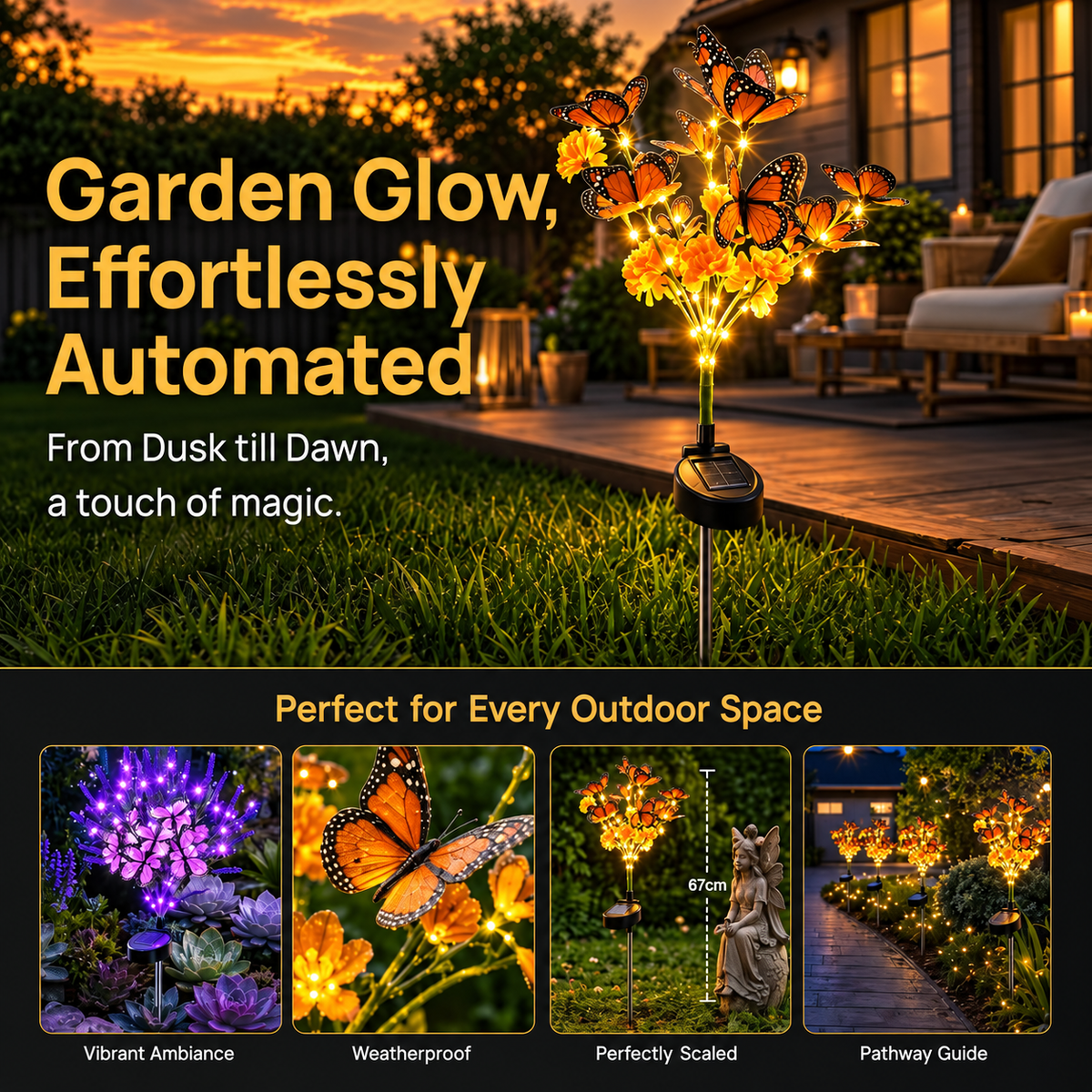 Waterproof LED Solar Flower Stake Lights Artificial Butterfly Decor Simulated Flowers Butterfly Tree Stake Lights Solar Powered