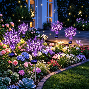 Waterproof LED Solar Flower Stake Lights Artificial Butterfly Decor Simulated Flowers Butterfly Tree Stake Lights Solar Powered