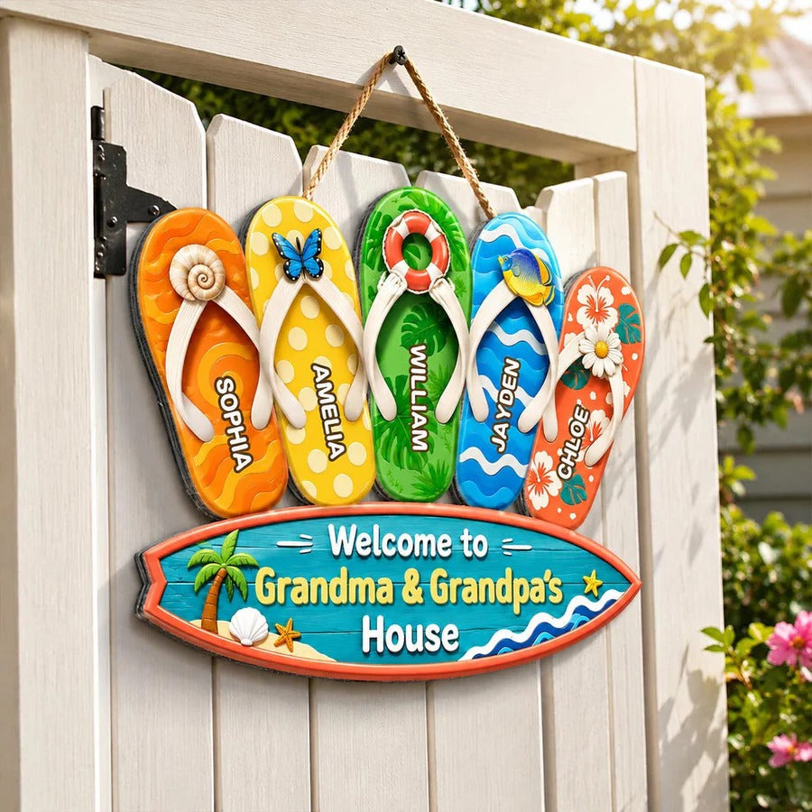Hello Summer Vibe Welcome To Grandma Grandpa House - Personalized Wood Sign - Grandparents House Summer Decoration