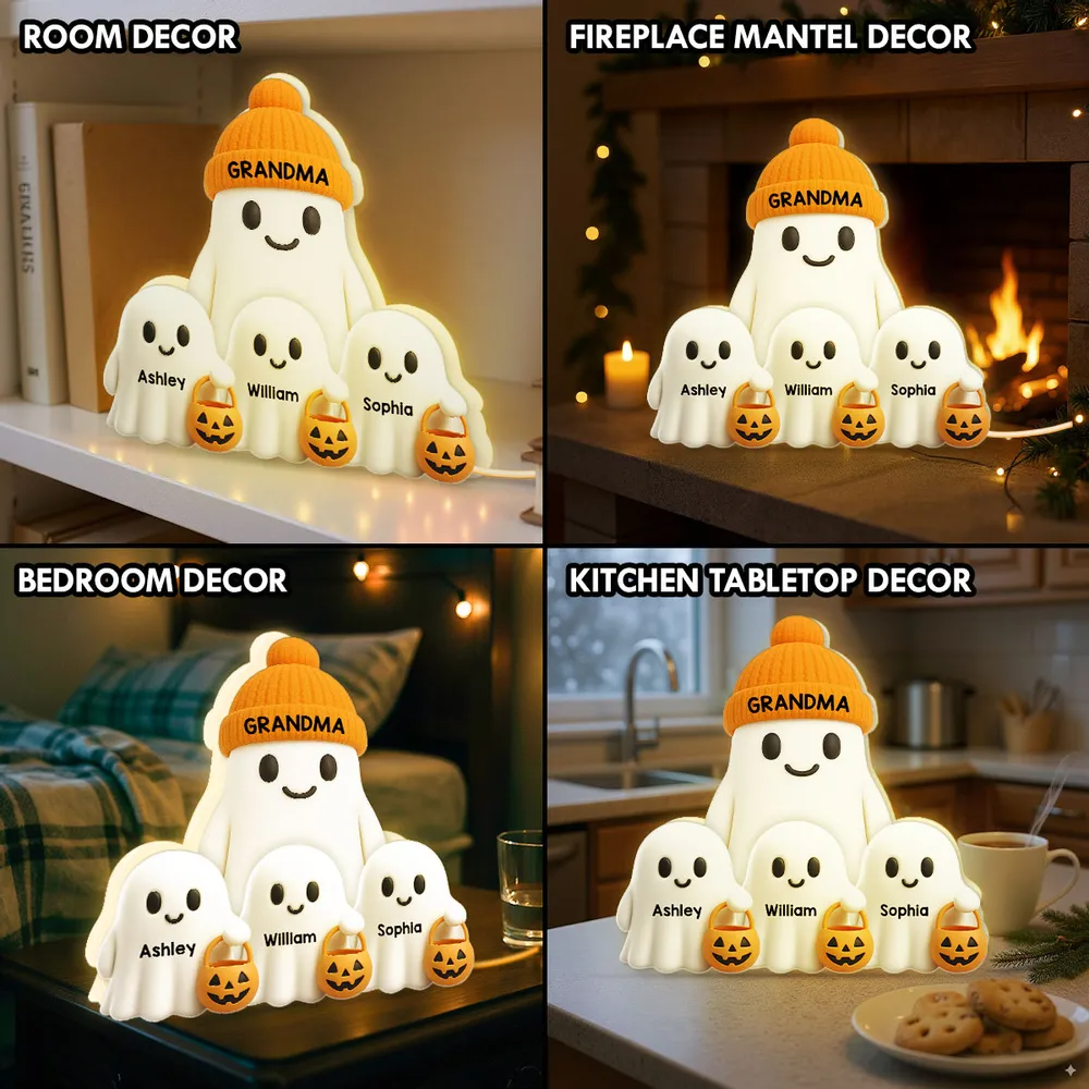 3D Effect Grandma Boo Crew Fall Halloween Decor Personalized Light Box - Gift For Grandmas