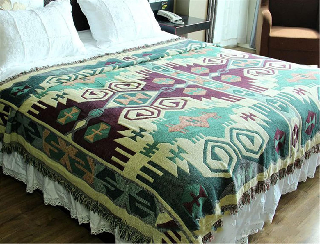 Bohemian Southwestern Cotton Linen Woven Line Blanket Sofa Towel EM4