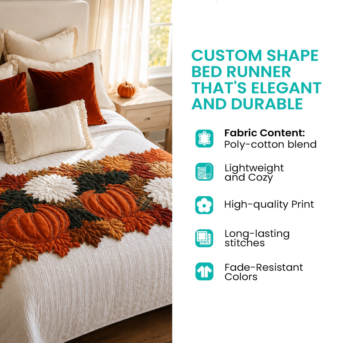 Pumpkin Cottage Custom Shape Quilted Bed Runner SN0PT532