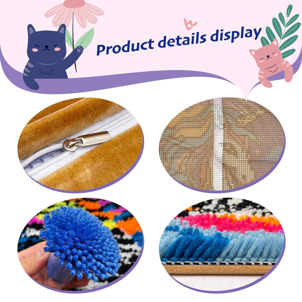 Cartoon Flowers Latch Hook Pillow Kit