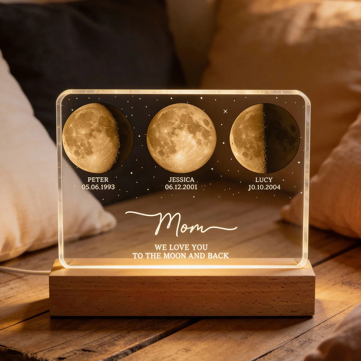 Mom Dad We Love You to the Moon and Back - Personalized Acrylic Block LED Night Light - Gift for Dad, Mom
