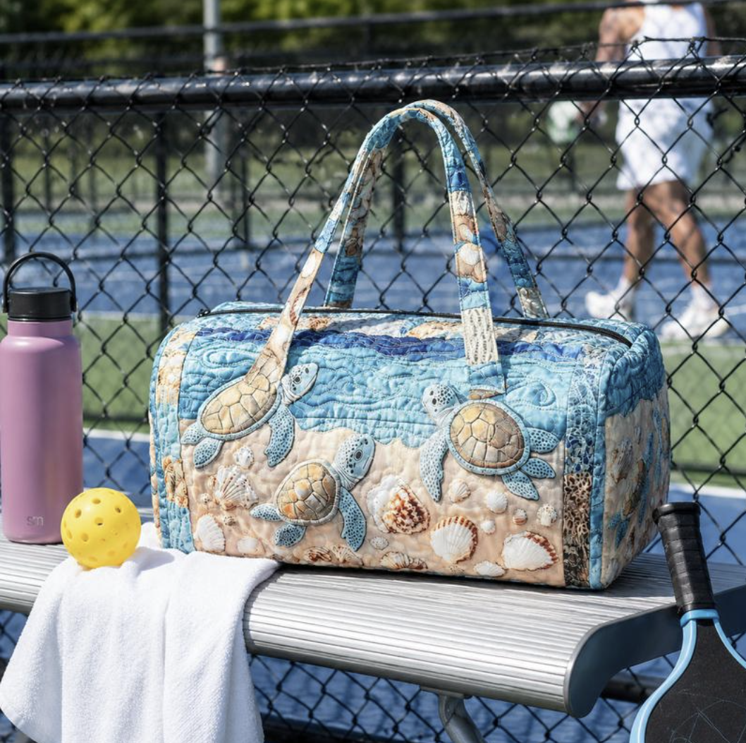 Quilted Sea Turtle Duffel Bag - 21-Inch Sporty Chic Coastal Carryall, Traveling Bag, Carry On Duffle, Weekender Duffle with Zipper Closure (Quilted Turtle Adds Charm, TikTok Shop Back to School)