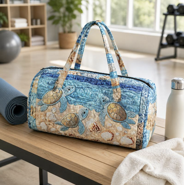 Quilted Sea Turtle Duffel Bag - 21-Inch Sporty Chic Coastal Carryall, Traveling Bag, Carry On Duffle, Weekender Duffle with Zipper Closure (Quilted Turtle Adds Charm, TikTok Shop Back to School)
