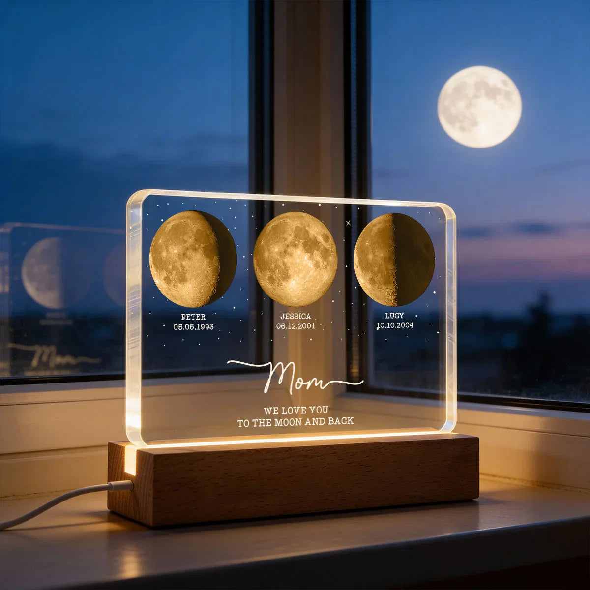 Mom Dad We Love You to the Moon and Back - Personalized Acrylic Block LED Night Light - Gift for Dad, Mom