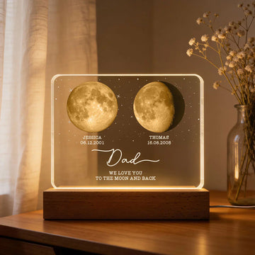 Mom Dad We Love You to the Moon and Back - Personalized Acrylic Block LED Night Light - Gift for Dad, Mom