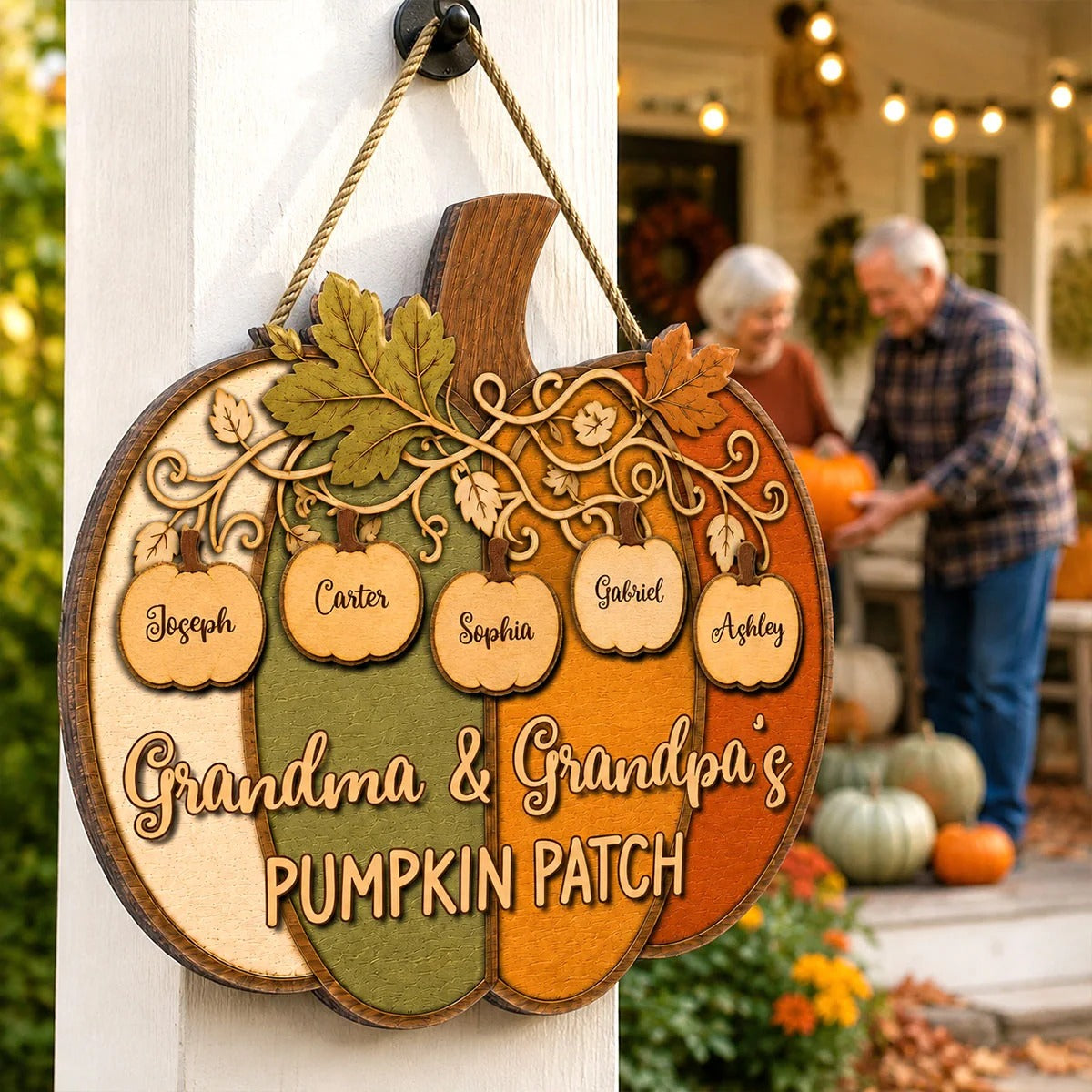 Grandma Grandpa Colorful Pumpkin 2D Flat - Personalized Wood Sign - Fall Season Decoration