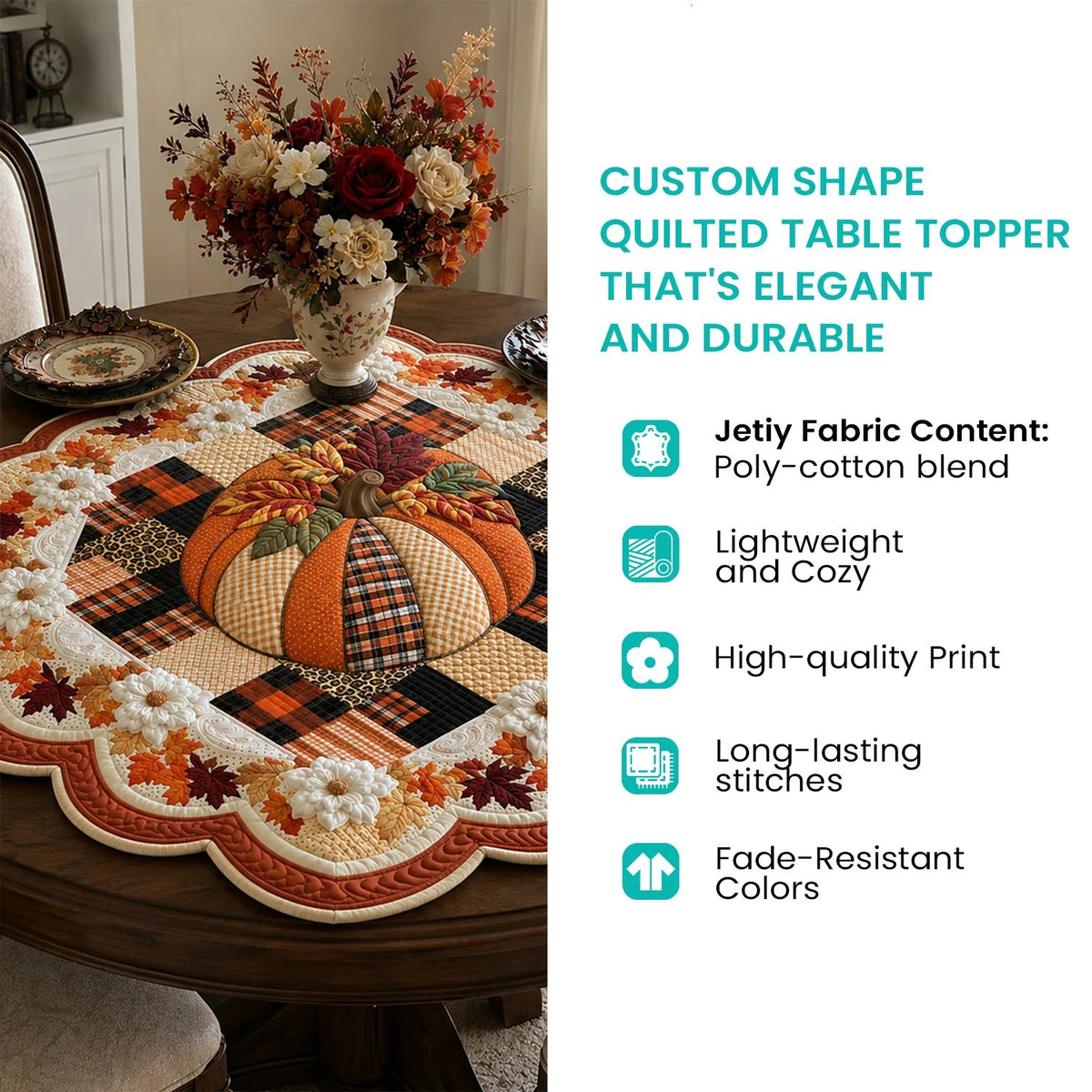 Grand Turkey Harvest Custom Shape Quilted Table Topper SN0DV250