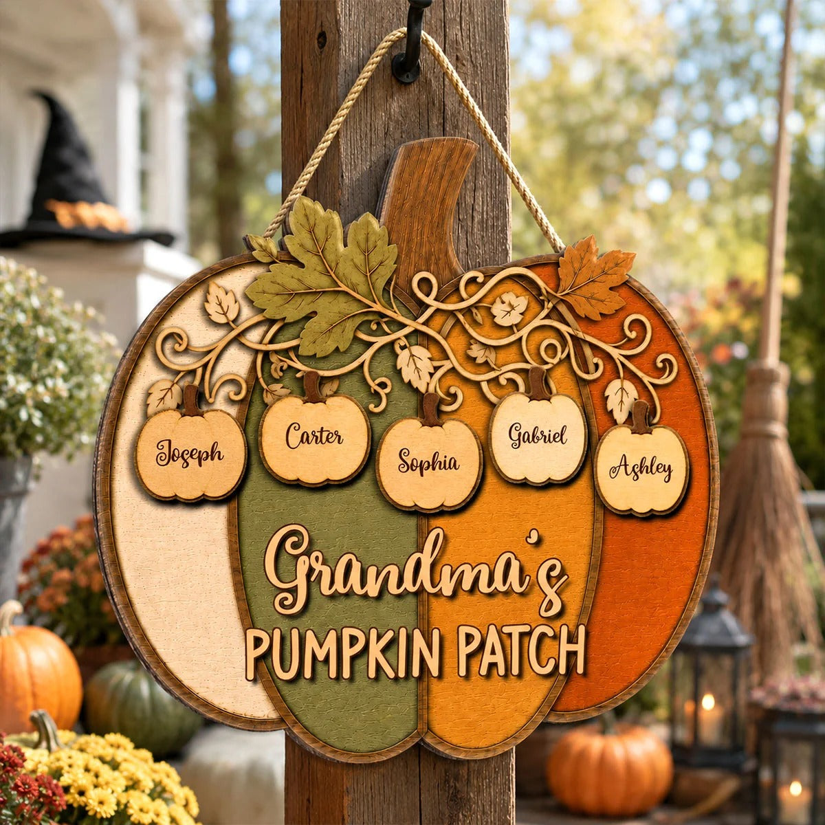 Grandma Grandpa Colorful Pumpkin 2D Flat - Personalized Wood Sign - Fall Season Decoration