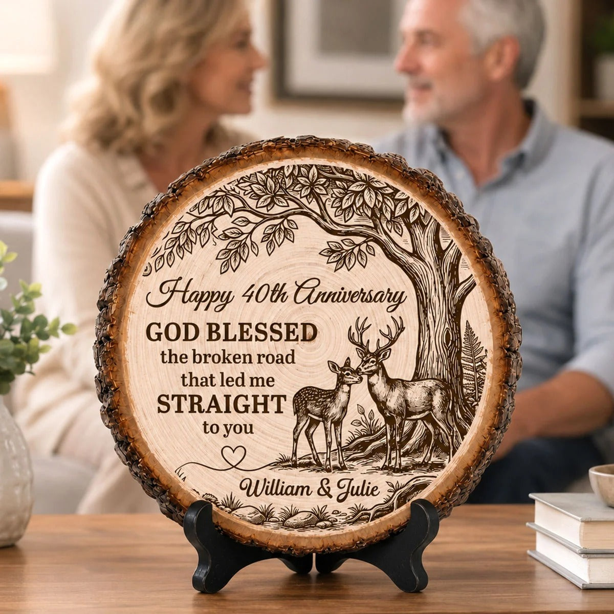 God Blessed Broken Road Deer Anniversary - Personalized Round Wood Slice